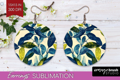 Eucalyptus Leaves Round Earrings - Botanical PNG Sublimation Product Image 1