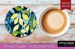 Eucalyptus Leaves Round Coaster - Botanical Coaster PNG Product Image 1