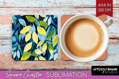 Eucalyptus Leaves Square Coaster - Botanical Coaster PNG Product Image 1
