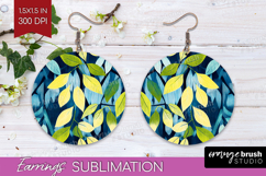 Eucalyptus Leaves Round Earrings - Botanical PNG Sublimation Product Image 1