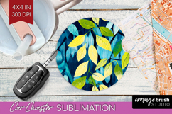 Eucalyptus Leaves Car Coaster - Botanical Coaster PNG Product Image 1