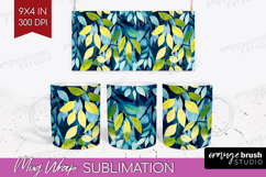 Eucalyptus Leaves Mug Wrap - Botanical Mug PNG Sublimation Product Image 1