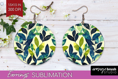 Eucalyptus Leaves Round Earrings - Botanical PNG Sublimation Product Image 1