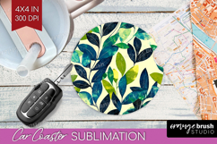 Eucalyptus Leaves Car Coaster - Botanical Coaster PNG Product Image 1