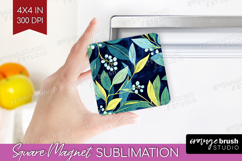 Eucalyptus Leaves Magnet Sublimation - Botanical Square PNG Product Image 1