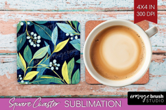Eucalyptus Leaves Square Coaster - Botanical Coaster PNG Product Image 1
