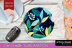 Eucalyptus Leaves Car Coaster - Botanical Coaster PNG Product Image 1