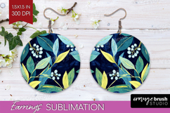 Eucalyptus Leaves Round Earrings - Botanical PNG Sublimation Product Image 1