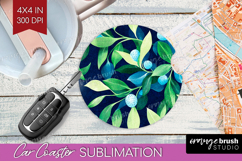 Eucalyptus Leaves Car Coaster - Botanical Coaster PNG Product Image 1