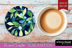Eucalyptus Leaves Round Coaster - Botanical Coaster PNG Product Image 1