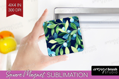 Eucalyptus Leaves Magnet Sublimation - Botanical Square PNG Product Image 1