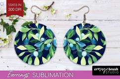 Eucalyptus Leaves Round Earrings - Botanical PNG Sublimation Product Image 1
