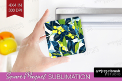 Eucalyptus Leaves Magnet Sublimation - Botanical Square PNG Product Image 1