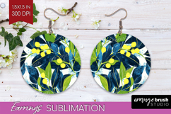 Eucalyptus Leaves Round Earrings - Botanical PNG Sublimation Product Image 1