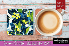 Eucalyptus Leaves Square Coaster - Botanical Coaster PNG Product Image 1