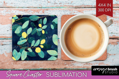 Eucalyptus Leaves Square Coaster - Botanical Coaster PNG Product Image 1