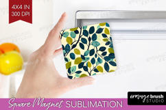 Eucalyptus Leaves Magnet Sublimation - Botanical Square PNG Product Image 1