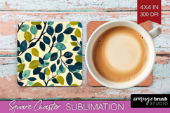 Eucalyptus Leaves Square Coaster - Botanical Coaster PNG Product Image 1