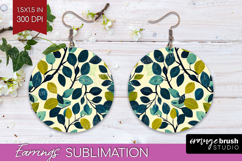 Eucalyptus Leaves Round Earrings - Botanical PNG Sublimation Product Image 1