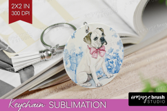 Boxer Dog Keychain PNG Blue Toile Keychain Sublimation Product Image 1