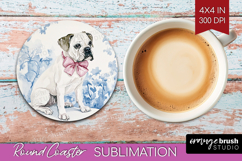 Boxer Dog Round Coaster Blue Toile Coaster PNG Sublimation Product Image 1