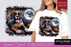 Boxer Dog Square Tshirt Background Halloween PNG Sublimation Product Image 1