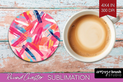 Brush Stroke Round Coaster - Abstract Coaster PNG Product Image 1