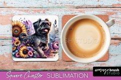 Brussels Griffon Square Coaster Dog Sublimation Floral PNG Product Image 1