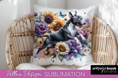 Bull Terrier Pillow Cover Dog Sublimation Floral PNG Product Image 1