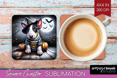 Bull Terrier Dog Square Coaster Halloween Coaster PNG Product Image 1
