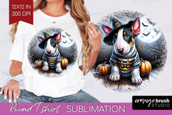 Bull Terrier Dog Round Tshirt Background Halloween PNG Product Image 1