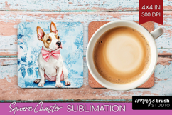 Bull Terrier Dog Square Coaster Blue Toile Coaster PNG Product Image 1