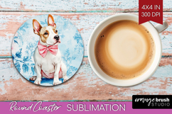 Bull Terrier Dog Round Coaster Blue Toile Coaster PNG Product Image 1