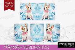 Bull Terrier Dog Mug Wrap Blue Toile Mug PNG Sublimation Product Image 1