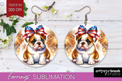 Bulldog Dog Round Earrings Patriotic Dog PNG Sublimation Product Image 1
