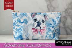 Bulldog Dog Cosmetic Bag Blue Toile Makeup Bag PNG Product Image 1