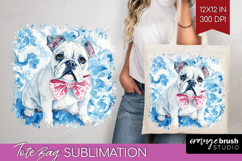Bulldog Dog Tote Bag Blue Toile Tote Bag PNG Sublimation Product Image 1