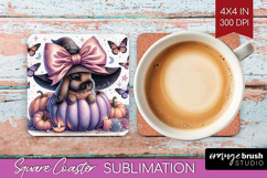Bunny Halloween Square Coaster Coquette Coaster PNG Product Image 1