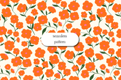 Orange Floral Seamless Pattern Cute Hand Drawn Flowers Product Image 1