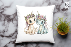 Floral Baby Dragon Unicorn Clipart Sublimation PNG Product Image 2