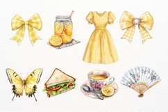 Summer Picnic Clipart Watercolor Yellow Dress Girls Vintage Product Image 2