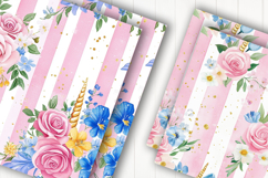 Unicorn Floral Stripe Digital Paper Product Image 2