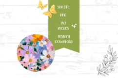 Floral Round Earrings Print, Art Flowers Round Earrings PNG Product Image 2