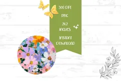 Floral Round Earrings Print, Art Flowers Round Earrings PNG Product Image 2