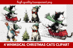 4 Whimsical Christmas Cats Clipart | Cute Holiday Cat PNG Product Image 1