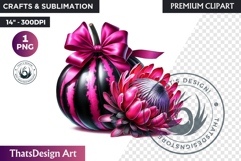Floral Pink Coquette Pumpkin with bow PNG, Autumn Girly bow Product Image 1