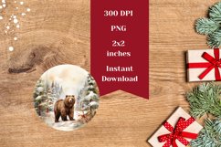 Round Christmas Earring, Watercolor Winter Bear Sublimation Product Image 2