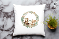 Woodland Animals Floral Wreath Clipart PNG Product Image 3