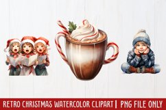 Retro Christmas Watercolor Clipart, Vintage Christmas PNG Product Image 1