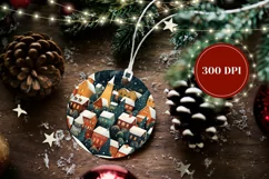Cartoon Village Ornament, Winter Round Ornament Design Product Image 2